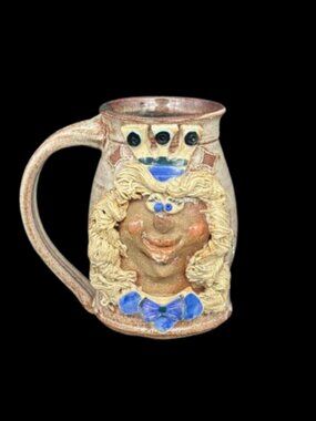 Vintage Anthropomorphic Pottery Whimsical Girl Queen Face Clay Artisan Mug
